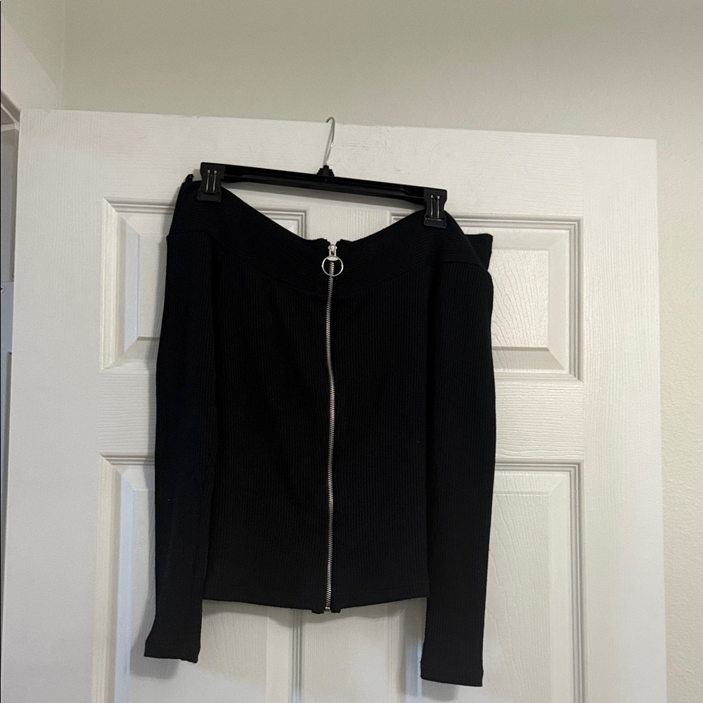 Enza Costa Black Long Sleeve Top, elegant, off the shoulder.